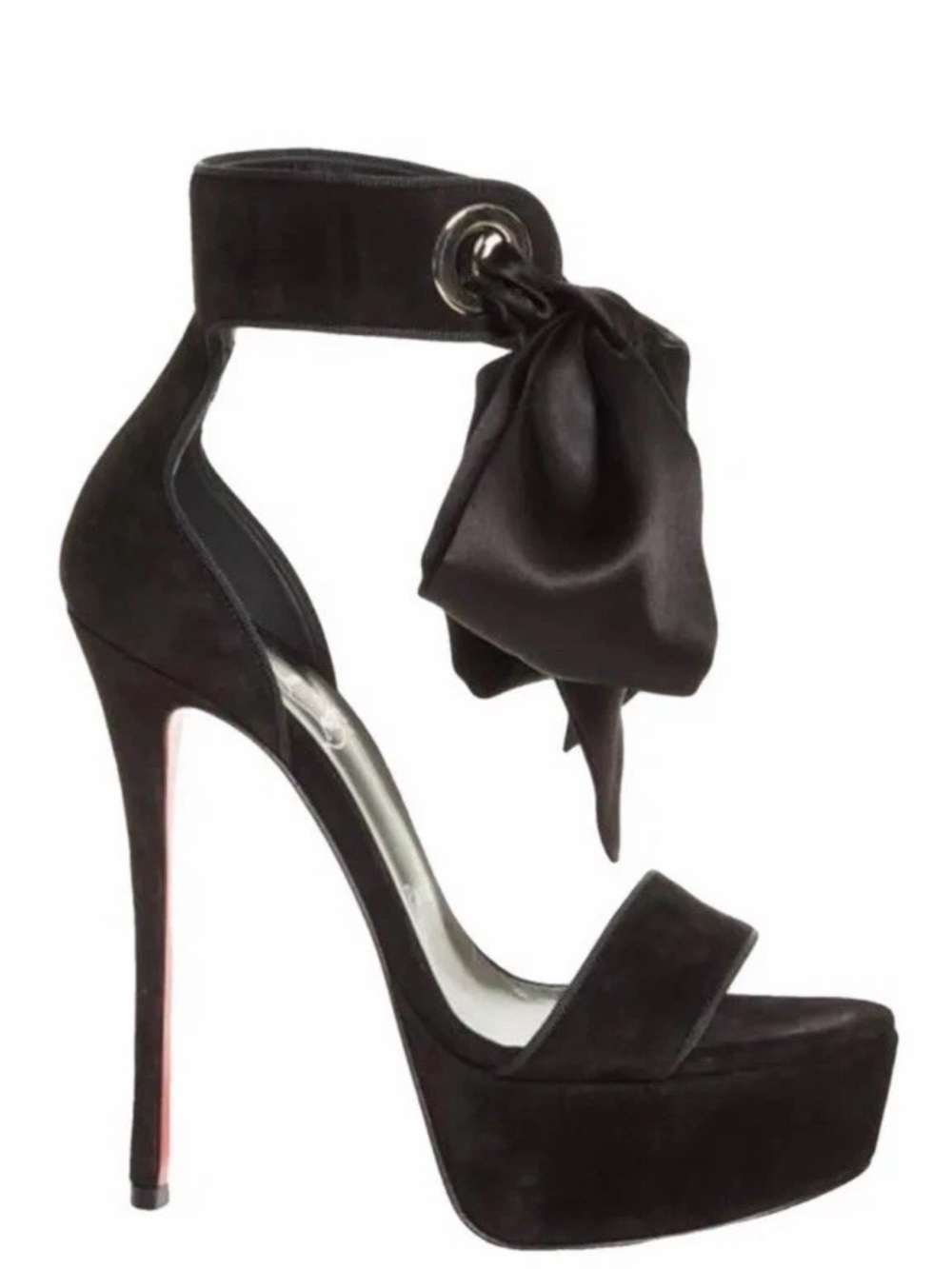 Christian Louboutin Black Torrida Alta 150 Suede Satin Bow Platform Sandals